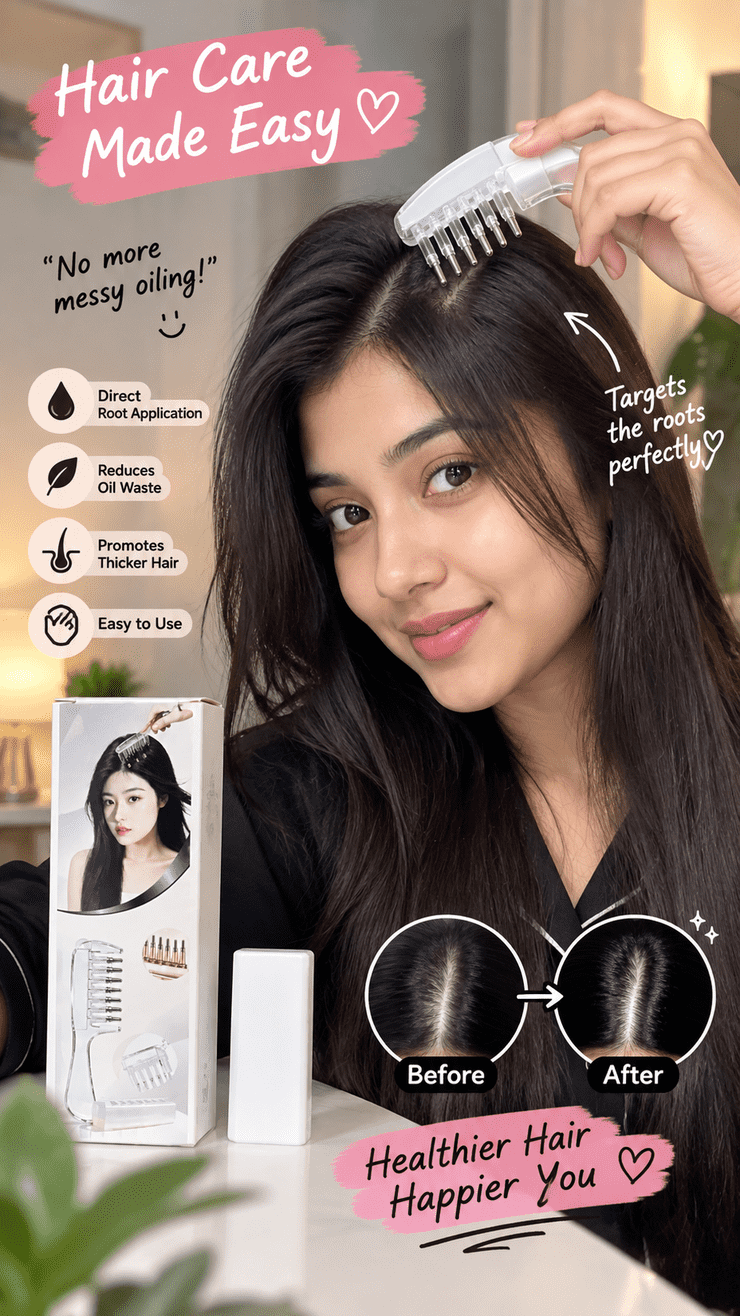 Portable Transparent Hair Root Comb Applicator | Scalp Massage Hair Oil & Serum Brush - Image 2